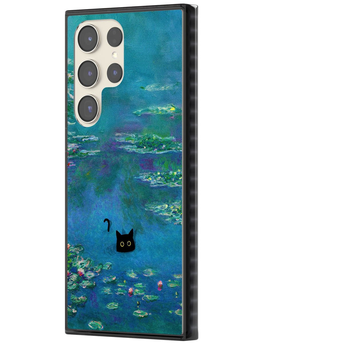 Cat in Monet's Water Lillies Samsung S22 Ultra / Samsung S23 Ultra / Samsung S24 Ultra Impact Black Phone Case side