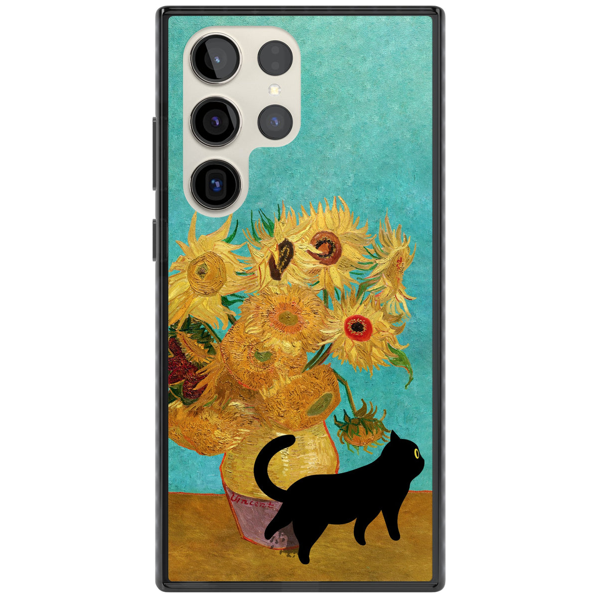 Cat with Van Gogh's Sunflowers Samsung S22 Ultra / Samsung S23 Ultra / Samsung S24 Ultra Impact Black Phone Case front