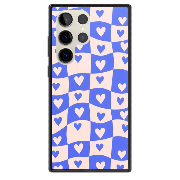 Blue Wavy Checked Hearts