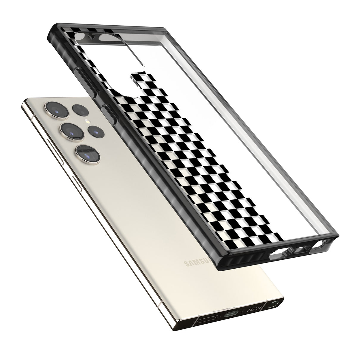 Half Black Check Samsung S22 Ultra / Samsung S23 Ultra / Samsung S24 Ultra Impact Black Phone Case angled