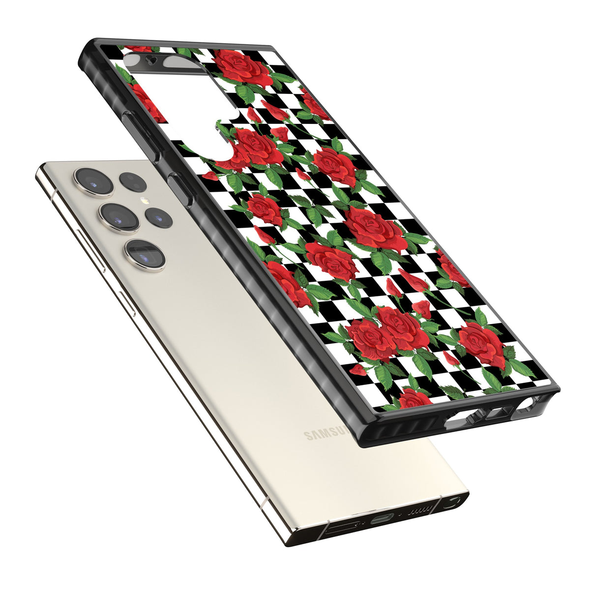 Checkered Roses Samsung S22 Ultra / Samsung S23 Ultra / Samsung S24 Ultra Impact Black Phone Case angled