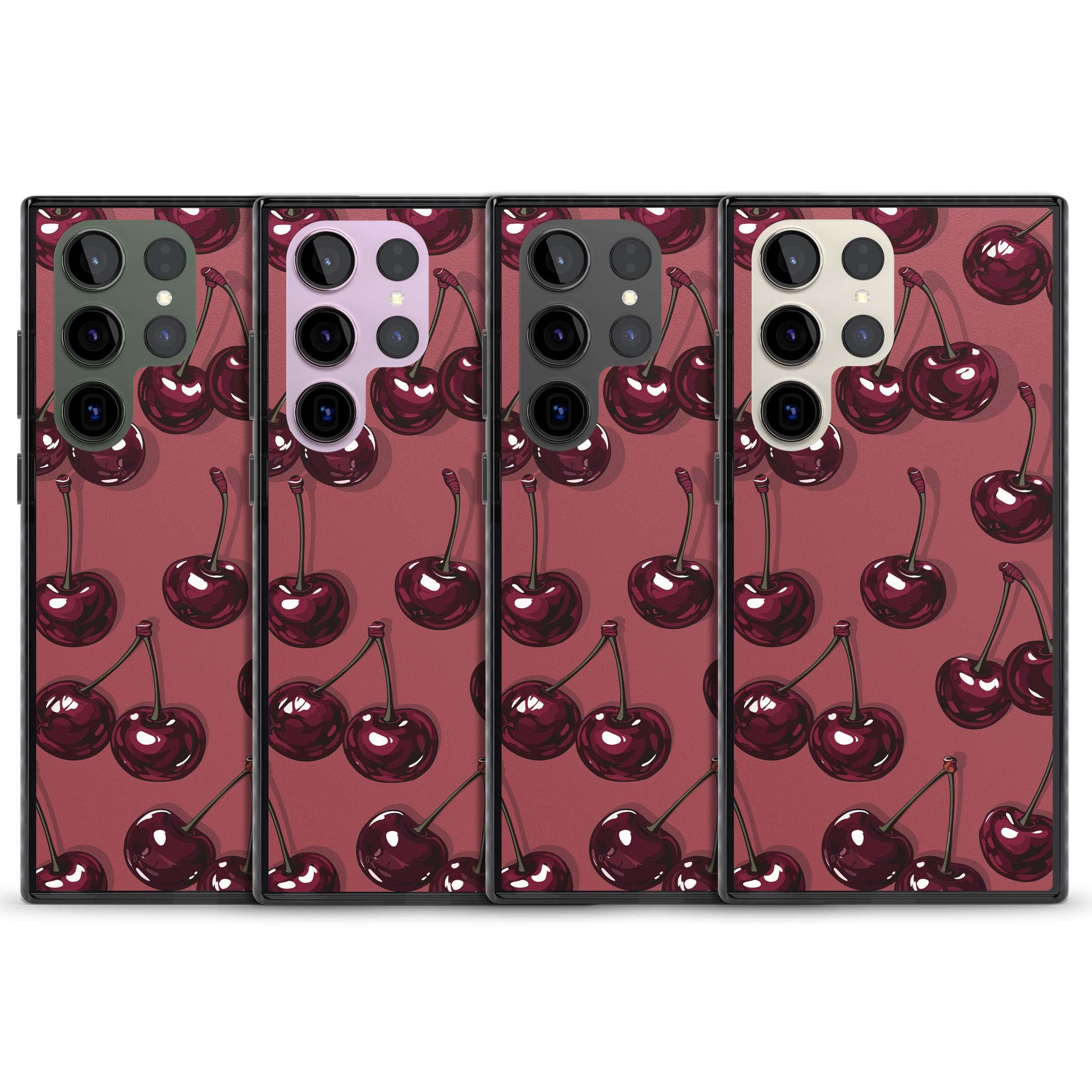Cherry Rebel coquette iPhone case featuring glossy burgundy cherries on a dusty rose background | Black Impact case for Samsung Galaxy S24 Ultra, Samsung Galaxy S23 Ultra, Samsung Galaxy S22 Ultra