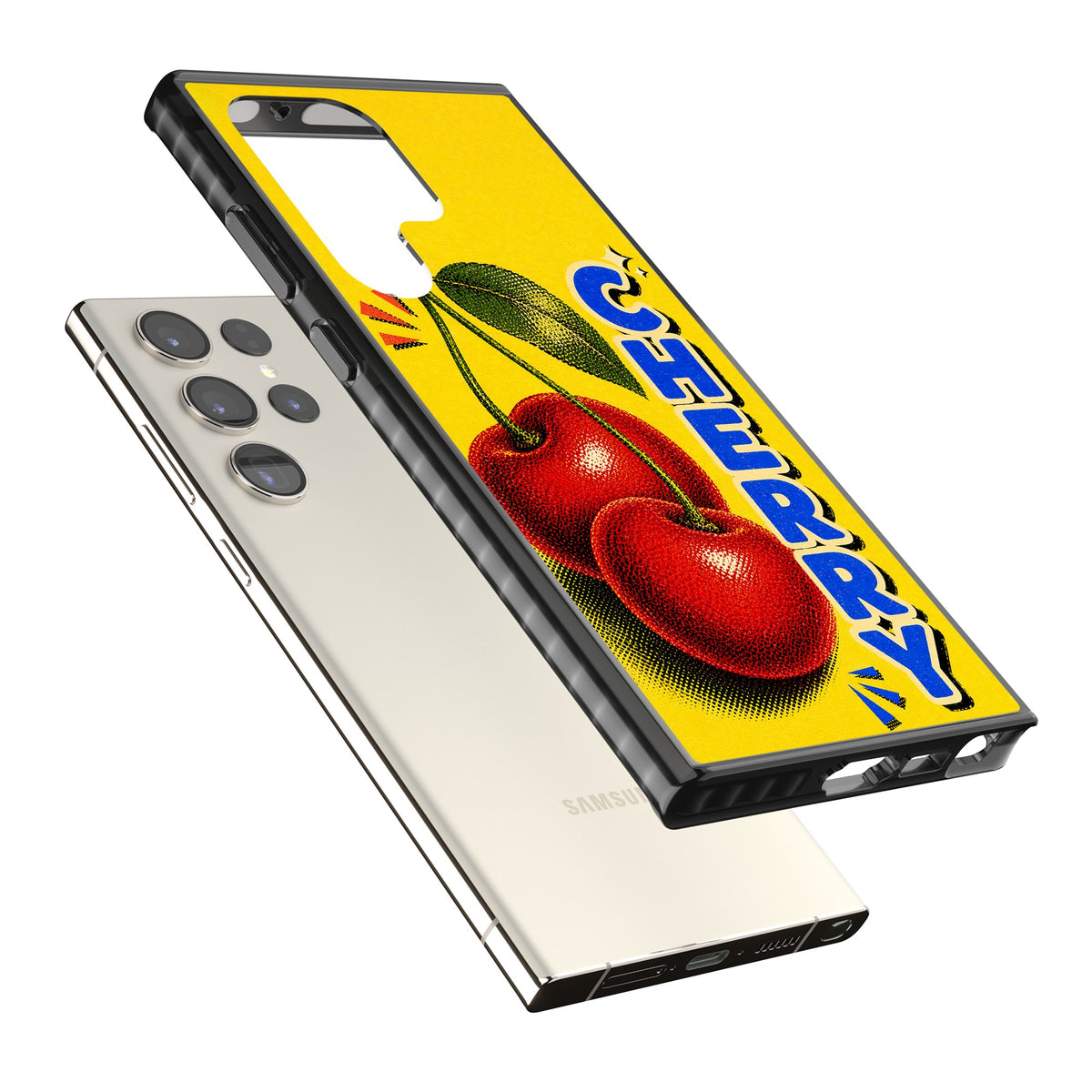 Cherry Yellow Samsung S22 Ultra / Samsung S23 Ultra / Samsung S24 Ultra Impact Black Phone Case angled