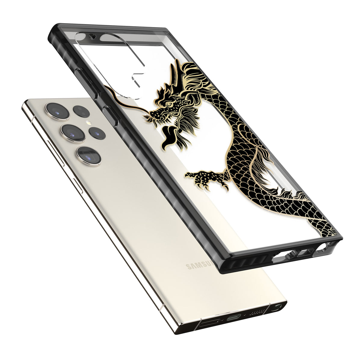 Large Black Dragon Samsung S22 Ultra / Samsung S23 Ultra / Samsung S24 Ultra Impact Black Phone Case angled