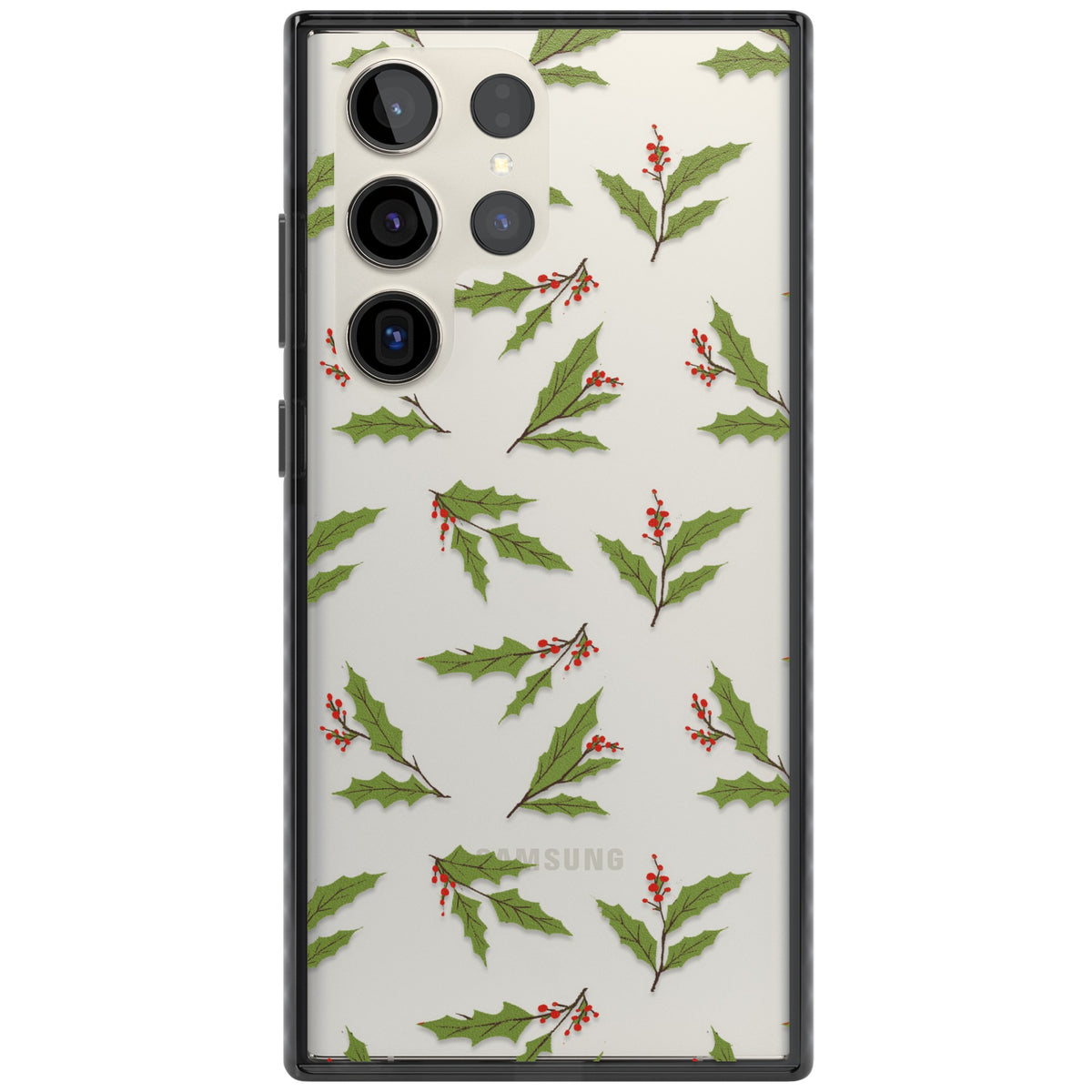 Christmas Holly Pattern Samsung S22 Ultra / Samsung S23 Ultra / Samsung S24 Ultra Impact Black Phone Case front