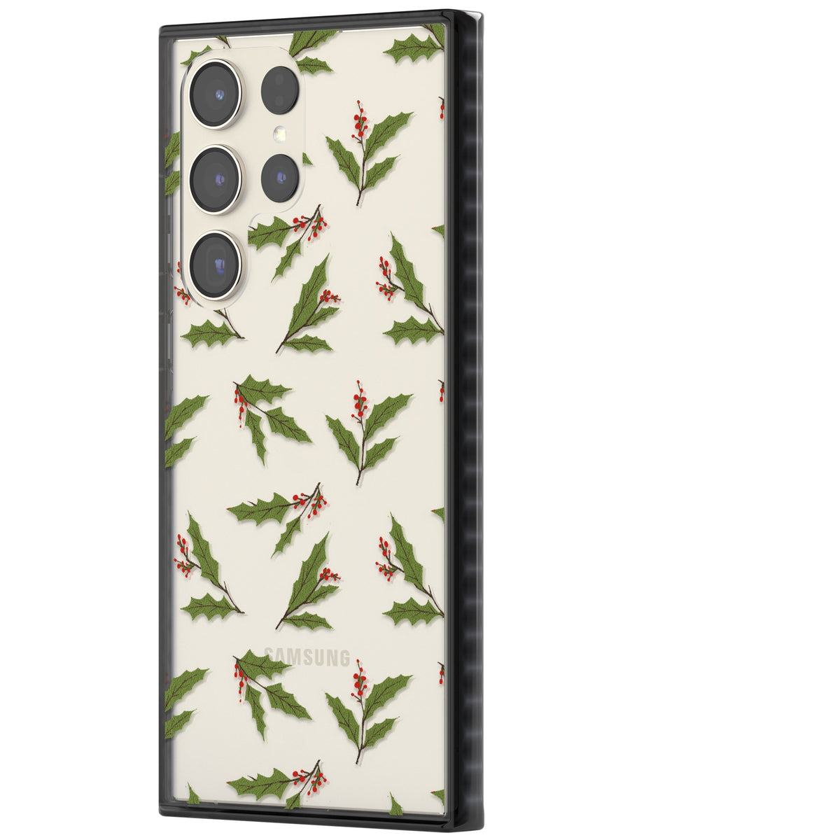 Christmas Holly Pattern Samsung S22 Ultra / Samsung S23 Ultra / Samsung S24 Ultra Impact Black Phone Case side