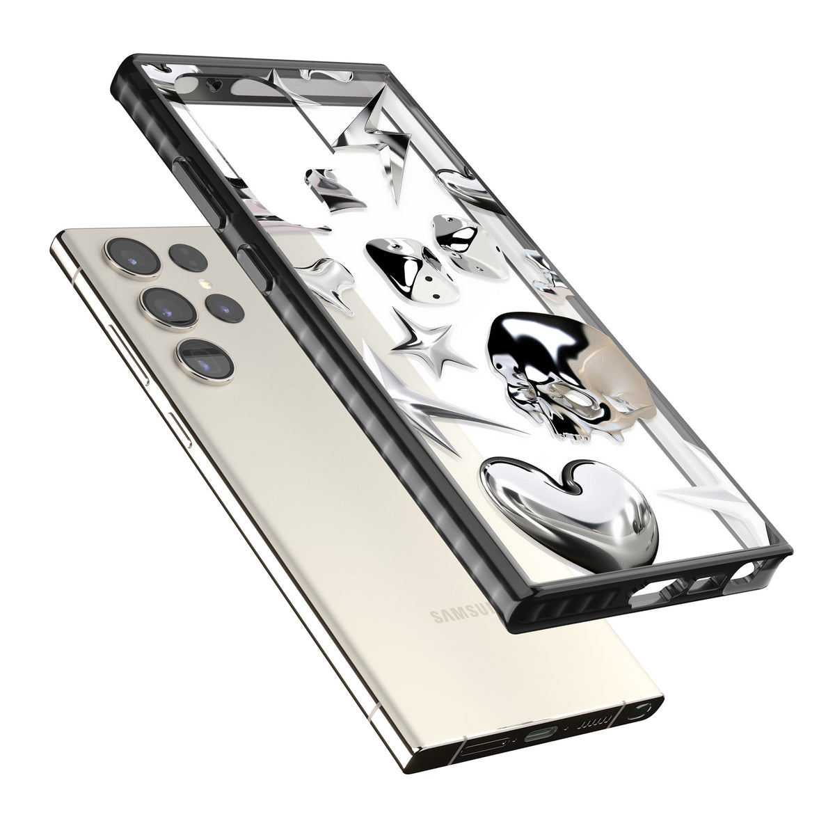 Chromed Samsung S22 Ultra / Samsung S23 Ultra / Samsung S24 Ultra Impact Black Phone Case angled