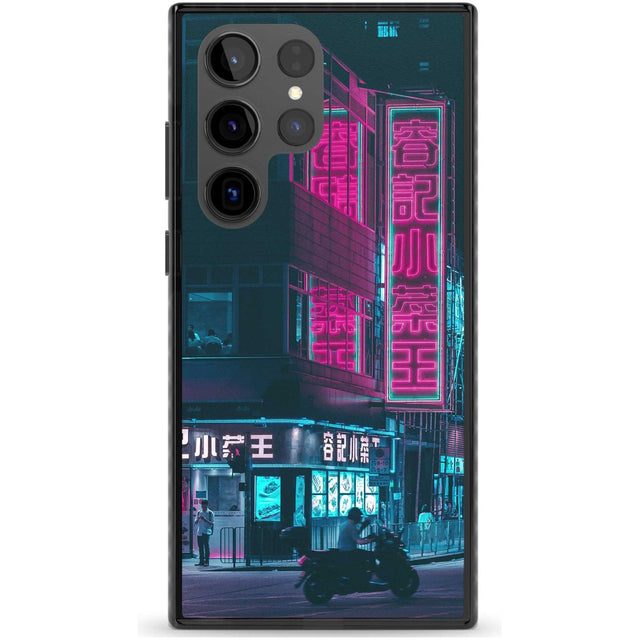 Motorcylist & Signs - Neon Cities Photographs Phone Case Samsung S22 Ultra / Black Impact Case,Samsung S23 Ultra / Black Impact Case Blanc Space
