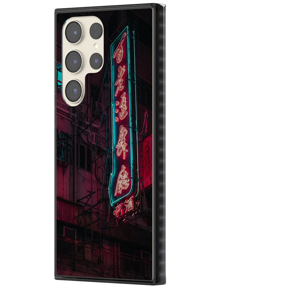 Neon Kanji Cityscape Samsung S22 Ultra / Samsung S23 Ultra / Samsung S24 Ultra Impact Black Phone Case side