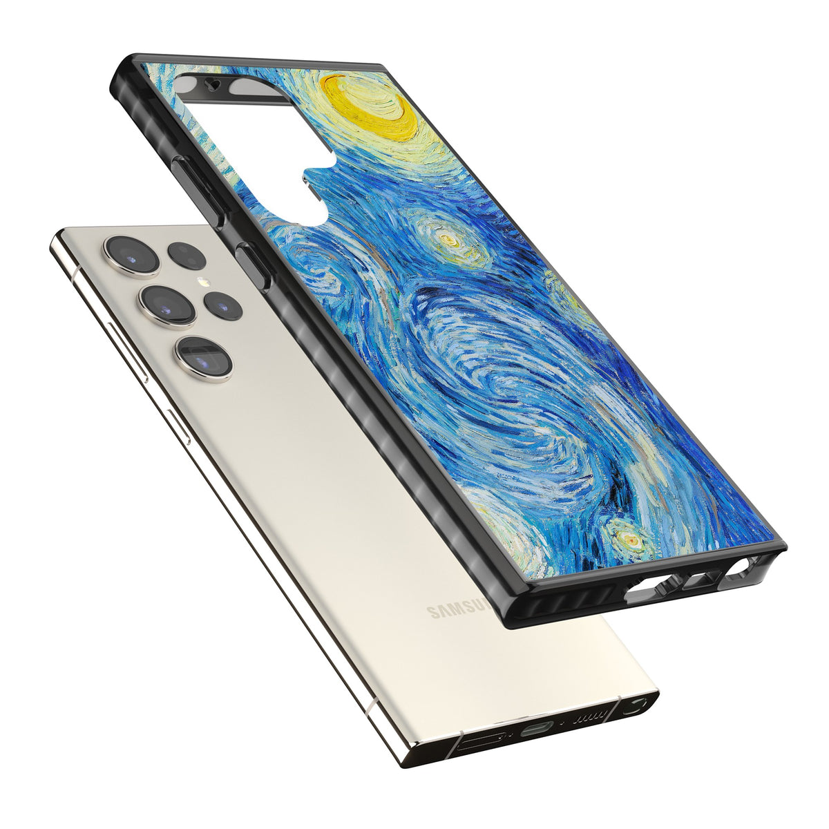The Starry Night By Vincent Van Gogh Samsung S22 Ultra / Samsung S23 Ultra / Samsung S24 Ultra Impact Black Phone Case angled