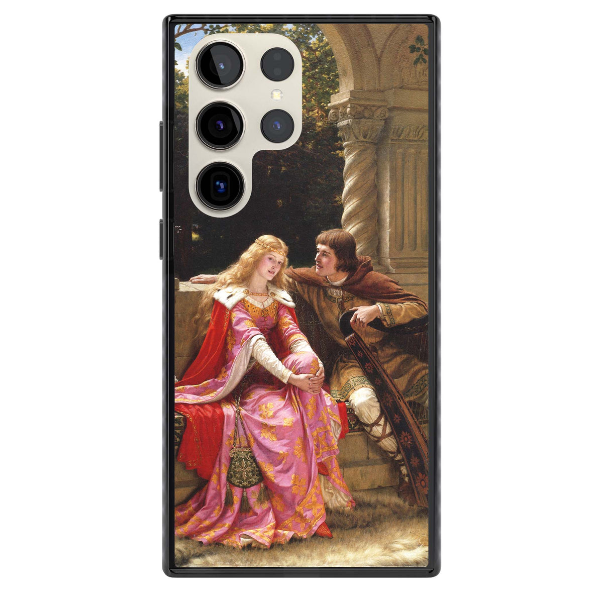 The End of the Song classic art iPhone case featuring a medieval lady in pink gown and her knight in a stone archway | Black Impact case for Samsung Galaxy S24 Ultra, Samsung Galaxy S23 Ultra, Samsung Galaxy S22 Ultra