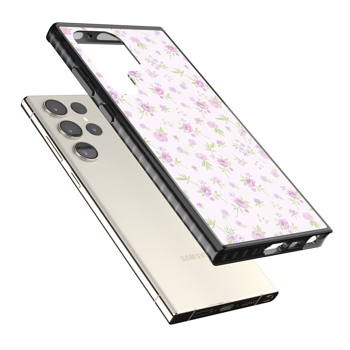 Pink Peonies Samsung S22 Ultra / Samsung S23 Ultra / Samsung S24 Ultra Impact Black Phone Case angled