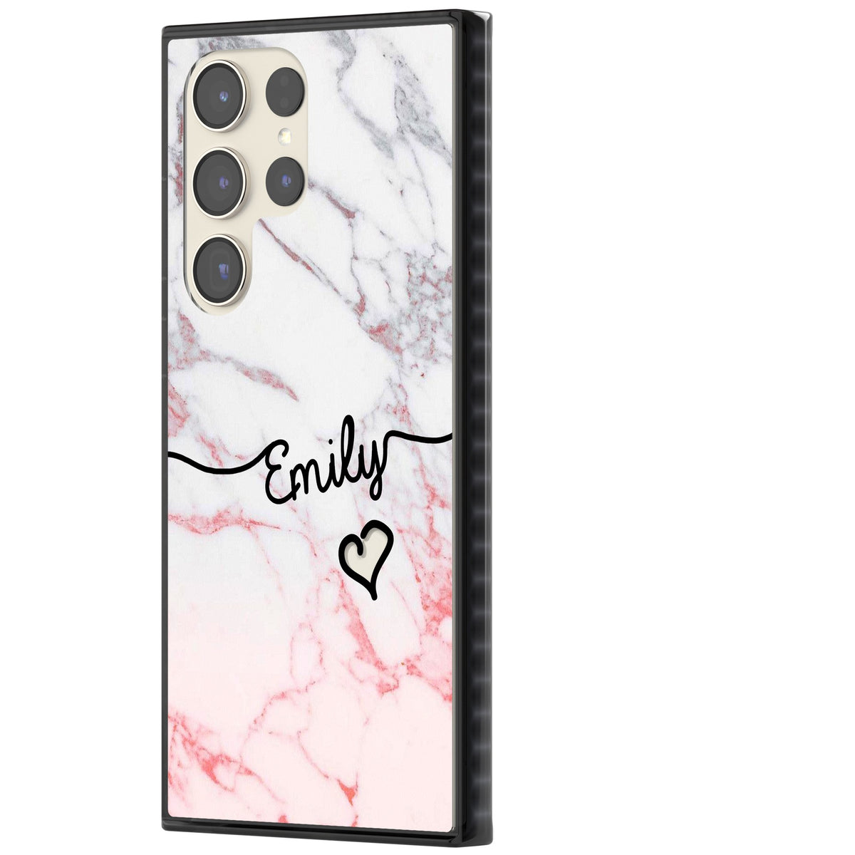 Personalised Pink Fade Marble Heart Samsung S22 Ultra / Samsung S23 Ultra / Samsung S24 Ultra Impact Black Phone Case side