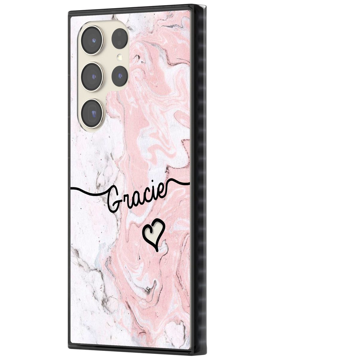 Personalised Pink Marble Samsung S22 Ultra / Samsung S23 Ultra / Samsung S24 Ultra Impact Black Phone Case side