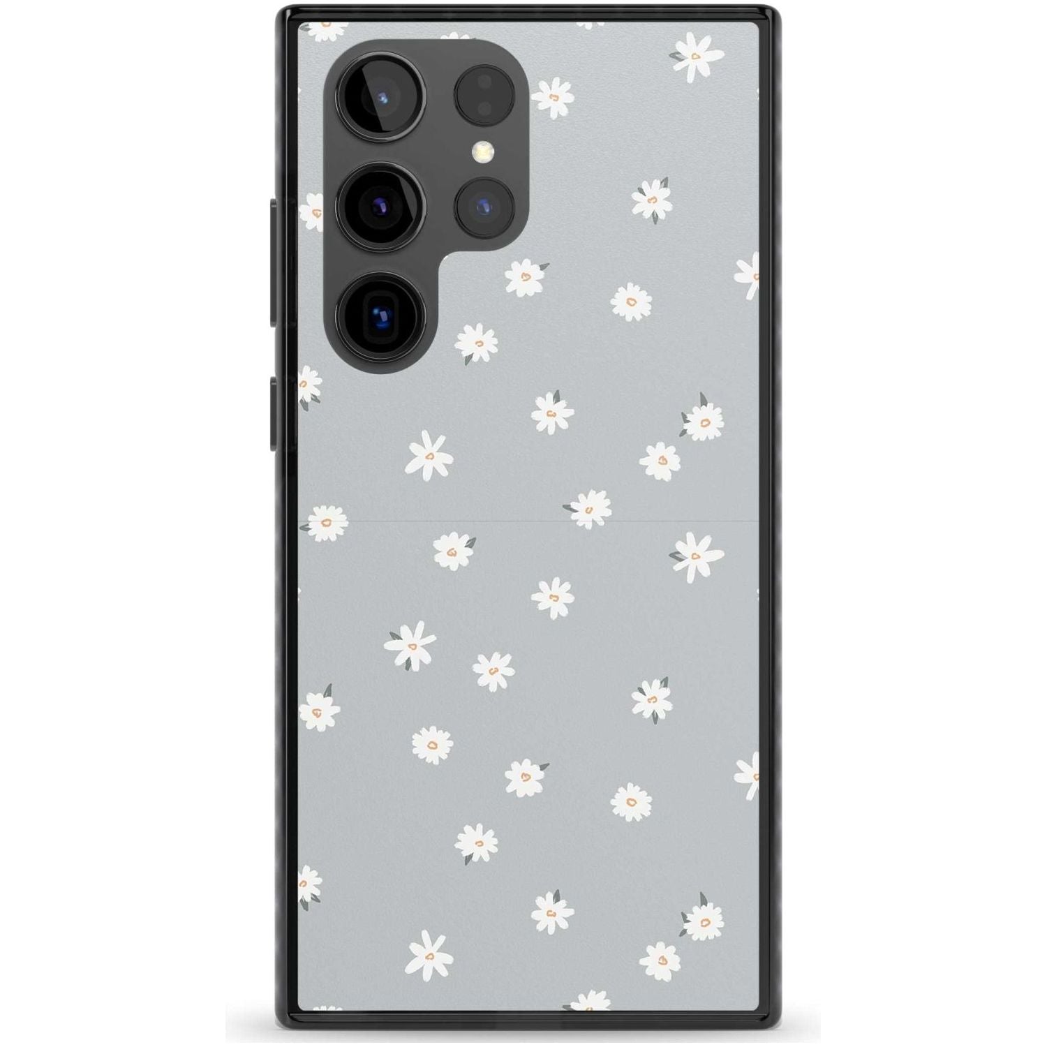 Painted Daisy Blue-Grey Cute Phone Case Samsung S22 Ultra / Black Impact Case,Samsung S23 Ultra / Black Impact Case Blanc Space