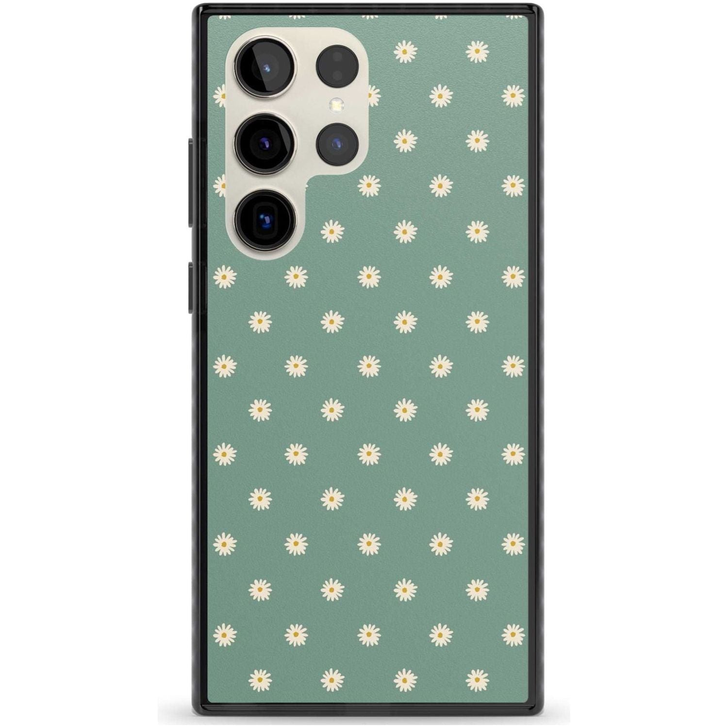 Daisy Pattern Teal Cute Floral Phone Case Samsung S22 Ultra / Black Impact Case,Samsung S23 Ultra / Black Impact Case Blanc Space