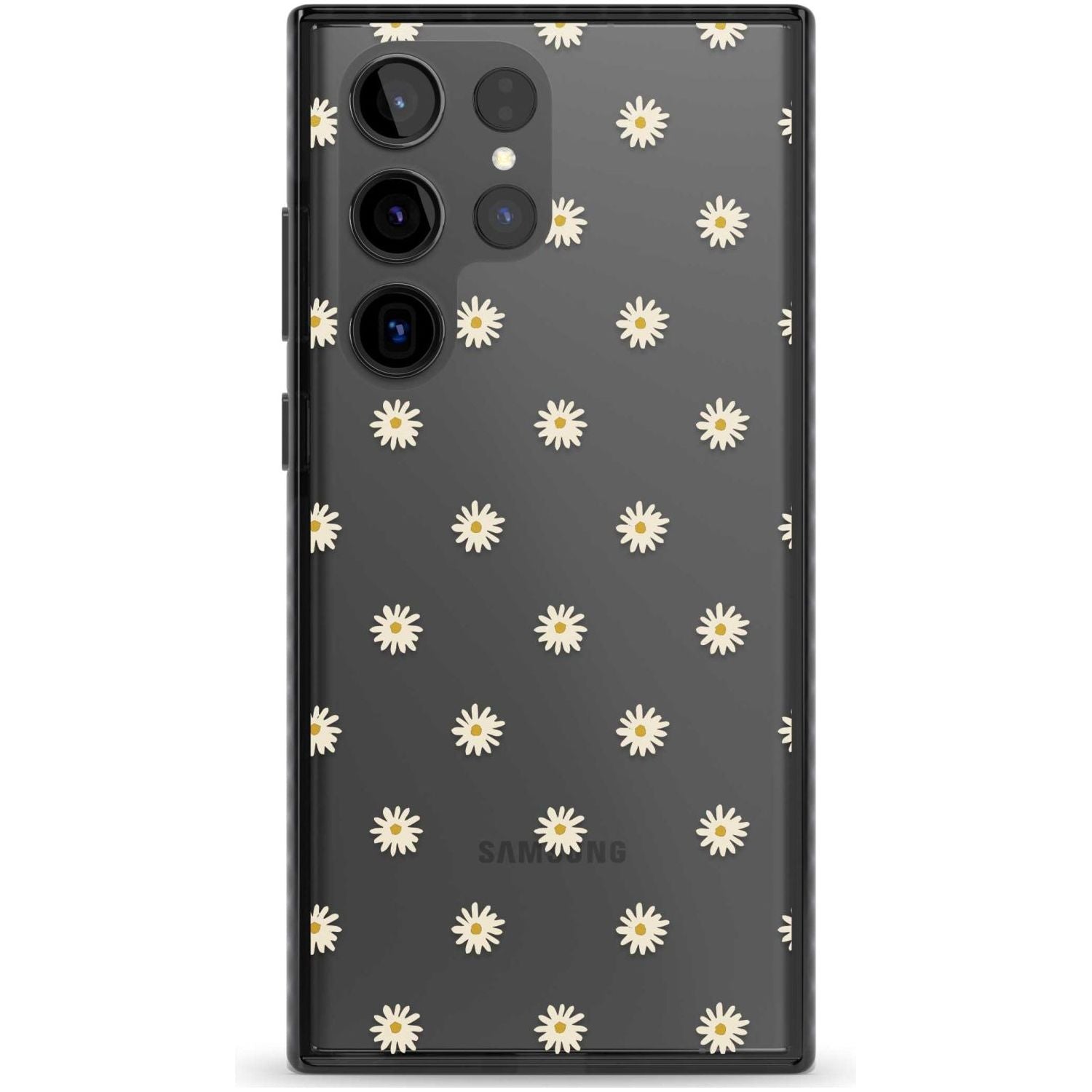 Daisy Pattern Transparent Cute Floral Phone Case Samsung S22 Ultra / Black Impact Case,Samsung S23 Ultra / Black Impact Case Blanc Space