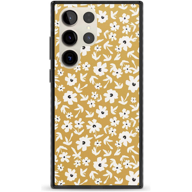 Floral Print on Mustard Cute Floral Phone Case Samsung S22 Ultra / Black Impact Case,Samsung S23 Ultra / Black Impact Case Blanc Space