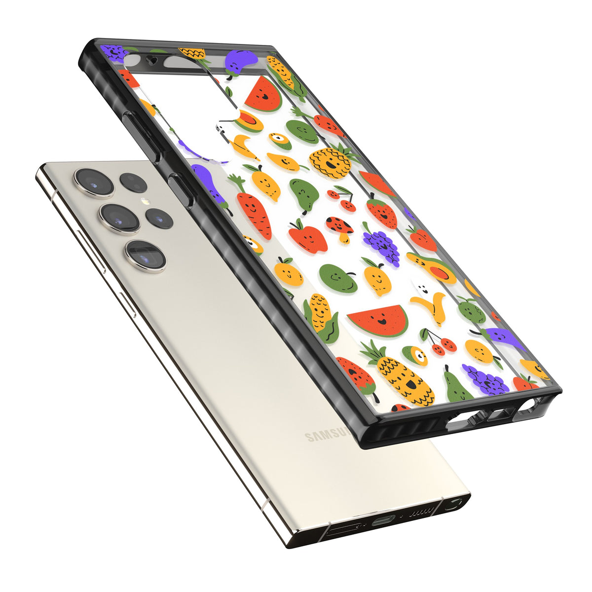 Playful Fruit Kawaii Samsung S22 Ultra / Samsung S23 Ultra / Samsung S24 Ultra Impact Black Phone Case angled