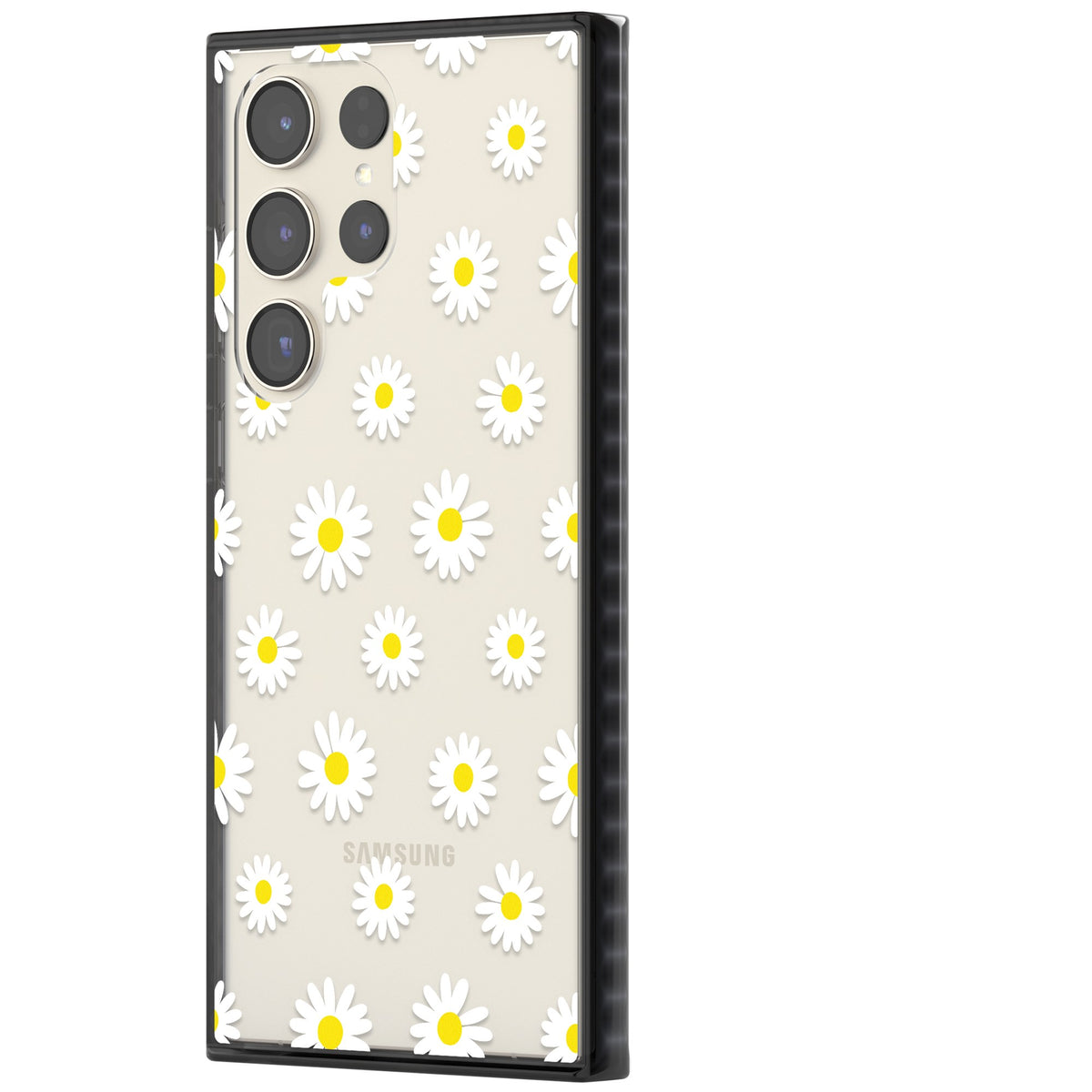 Personalised White Daisy Pattern Samsung S22 Ultra / Samsung S23 Ultra / Samsung S24 Ultra Impact Black Phone Case side