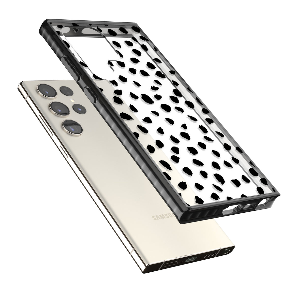 Black Dalmatian Polka Dot Samsung S22 Ultra / Samsung S23 Ultra / Samsung S24 Ultra Impact Black Phone Case angled