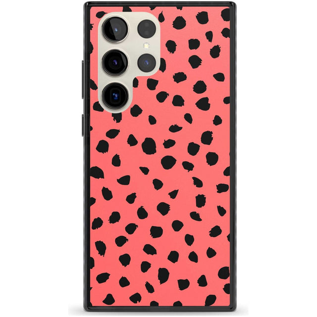 Black on Salmon Pink Dalmatian Polka Dot Spots Phone Case Samsung S22 Ultra / Black Impact Case,Samsung S23 Ultra / Black Impact Case Blanc Space