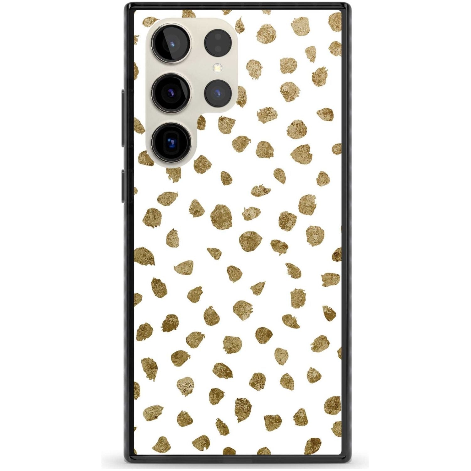 Gold Look on White Dalmatian Polka Dot Spots Phone Case Samsung S22 Ultra / Black Impact Case,Samsung S23 Ultra / Black Impact Case Blanc Space