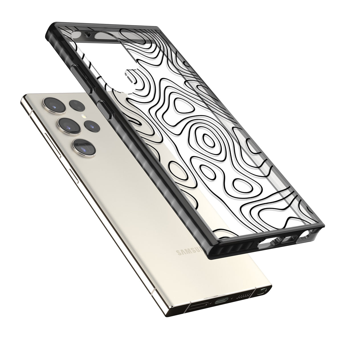 Damascus Steel Samsung S22 Ultra / Samsung S23 Ultra / Samsung S24 Ultra Impact Black Phone Case angled