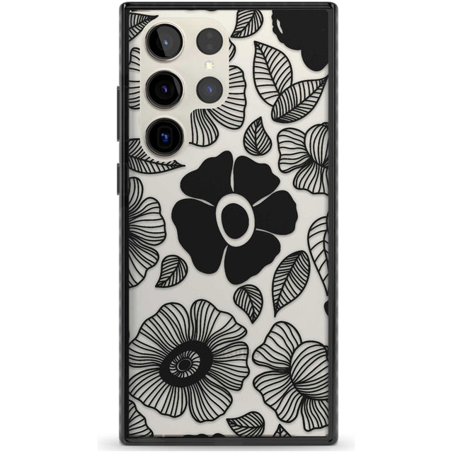 Black Flowers Phone Case Samsung S22 Ultra / Black Impact Case,Samsung S23 Ultra / Black Impact Case Blanc Space