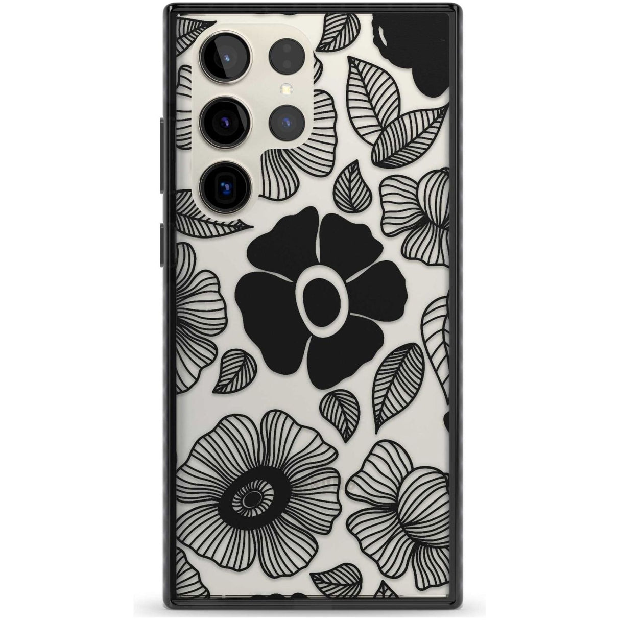 Black Flowers Phone Case Samsung S22 Ultra / Black Impact Case,Samsung S23 Ultra / Black Impact Case Blanc Space