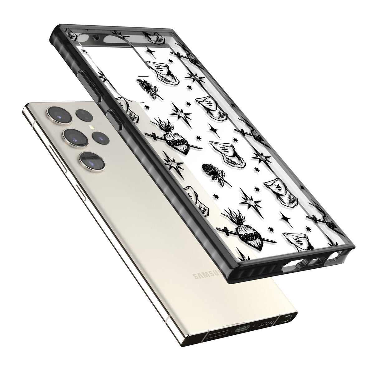 Art & Heart Pattern Samsung S22 Ultra / Samsung S23 Ultra / Samsung S24 Ultra Impact Black Phone Case angled