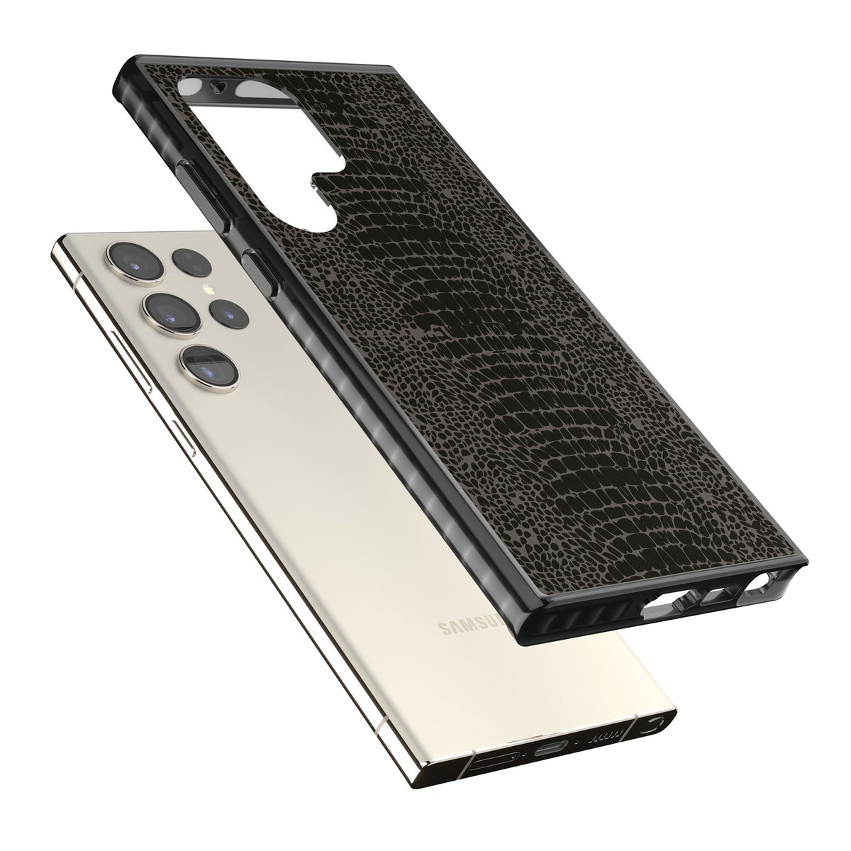 Dark Snake Skin Samsung S22 Ultra / Samsung S23 Ultra / Samsung S24 Ultra Impact Black Phone Case angled