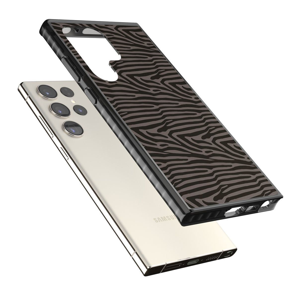 Dark Zebra Print Samsung S22 Ultra / Samsung S23 Ultra / Samsung S24 Ultra Impact Black Phone Case angled