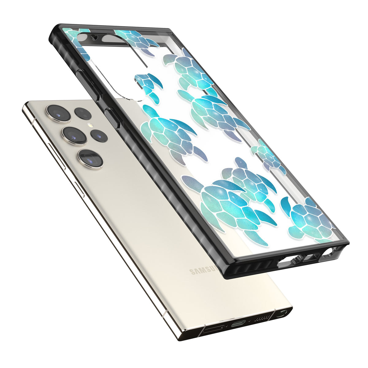 Aqua Space Turtles Samsung S22 Ultra / Samsung S23 Ultra / Samsung S24 Ultra Impact Black Phone Case angled