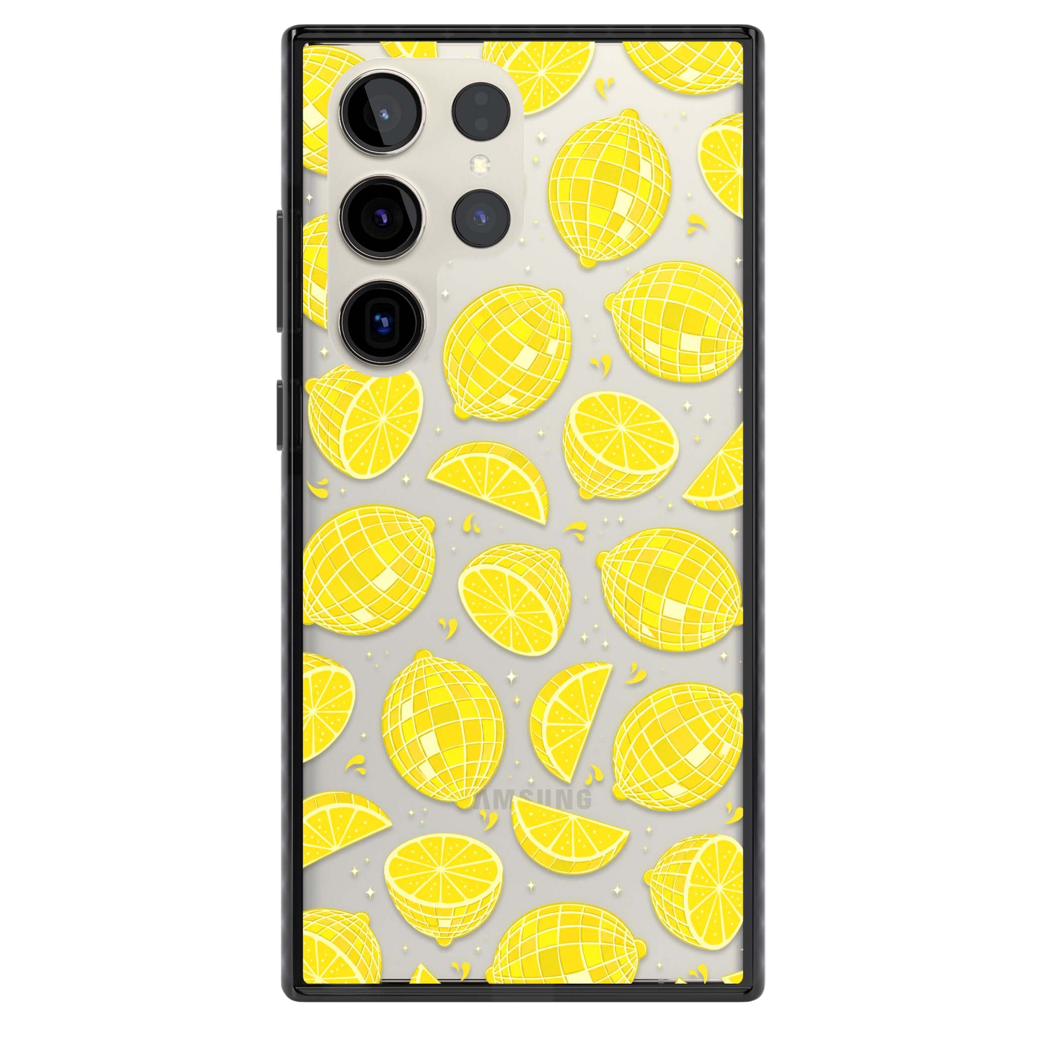 Disco Lemons citrus iPhone case featuring mirrorball lemons, sliced fruit and sparkle accents | Black Impact case for Samsung Galaxy S24 Ultra, Samsung Galaxy S23 Ultra, Samsung Galaxy S22 Ultra