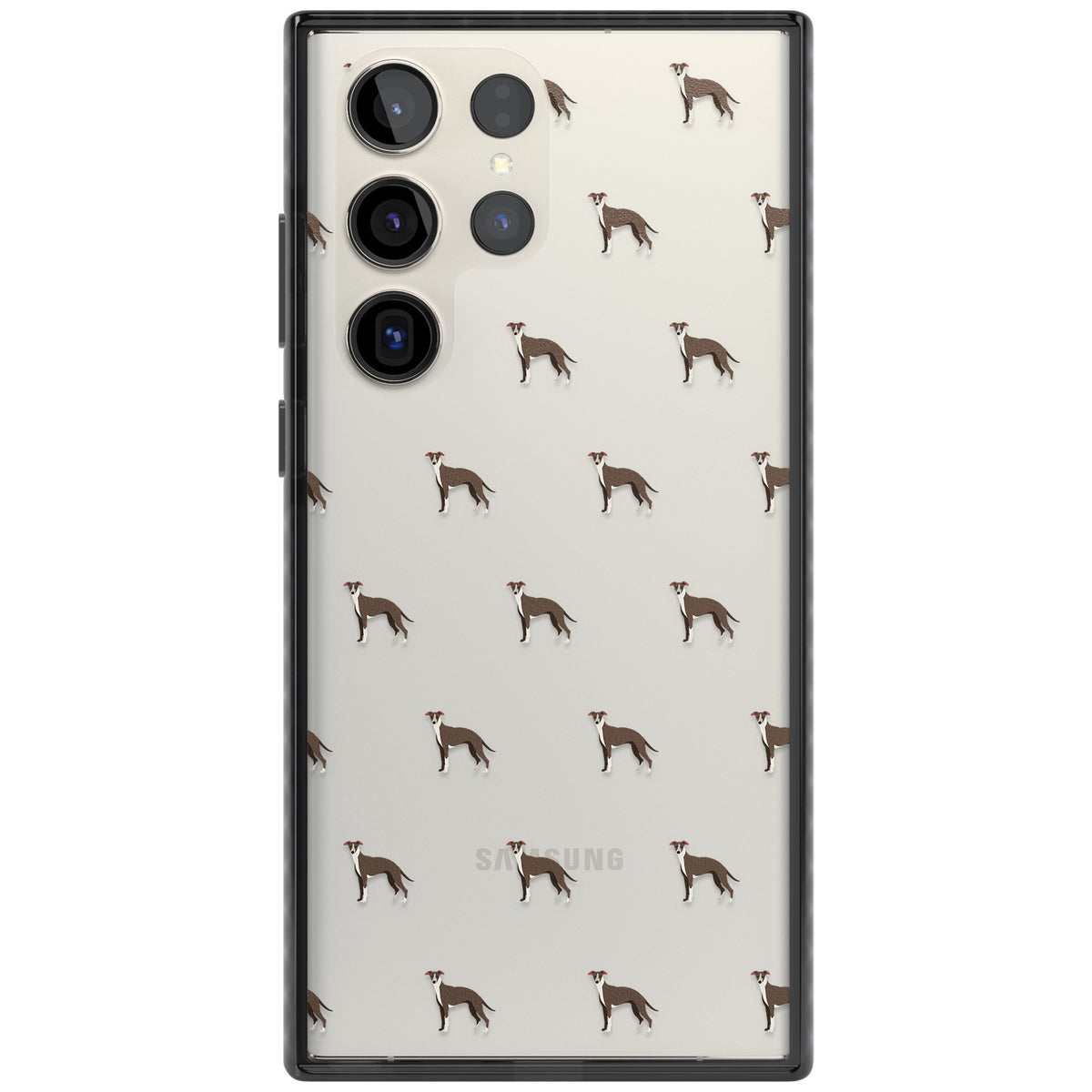 Whippet Dog Pattern Clear Samsung S22 Ultra / Samsung S23 Ultra / Samsung S24 Ultra Impact Black Phone Case front