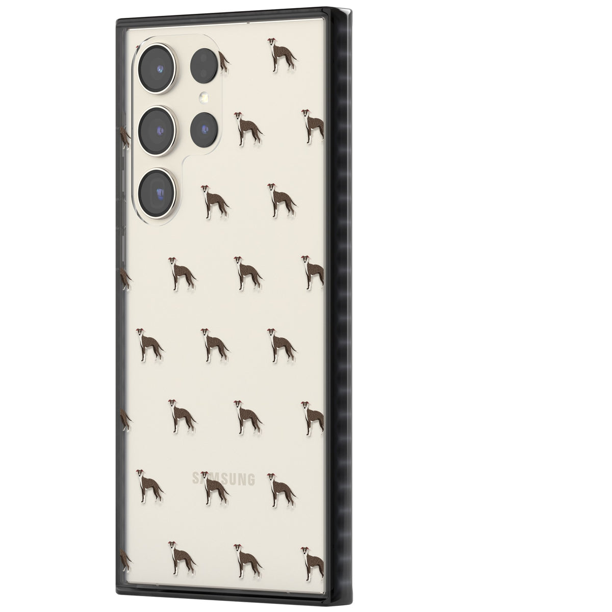 Whippet Dog Pattern Clear Samsung S22 Ultra / Samsung S23 Ultra / Samsung S24 Ultra Impact Black Phone Case side