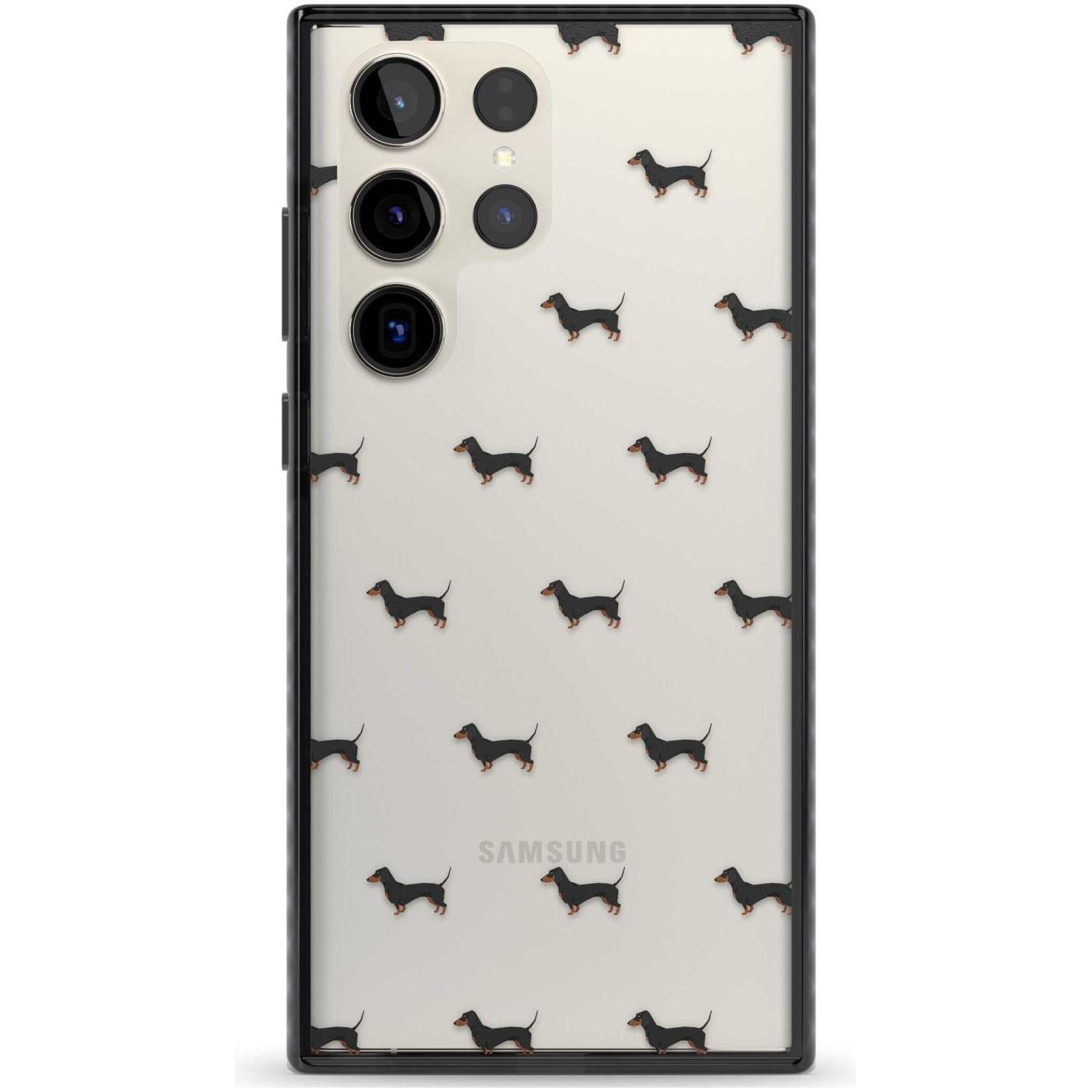 Dachshund Dog Pattern Clear Phone Case Samsung S22 Ultra / Black Impact Case,Samsung S23 Ultra / Black Impact Case Blanc Space