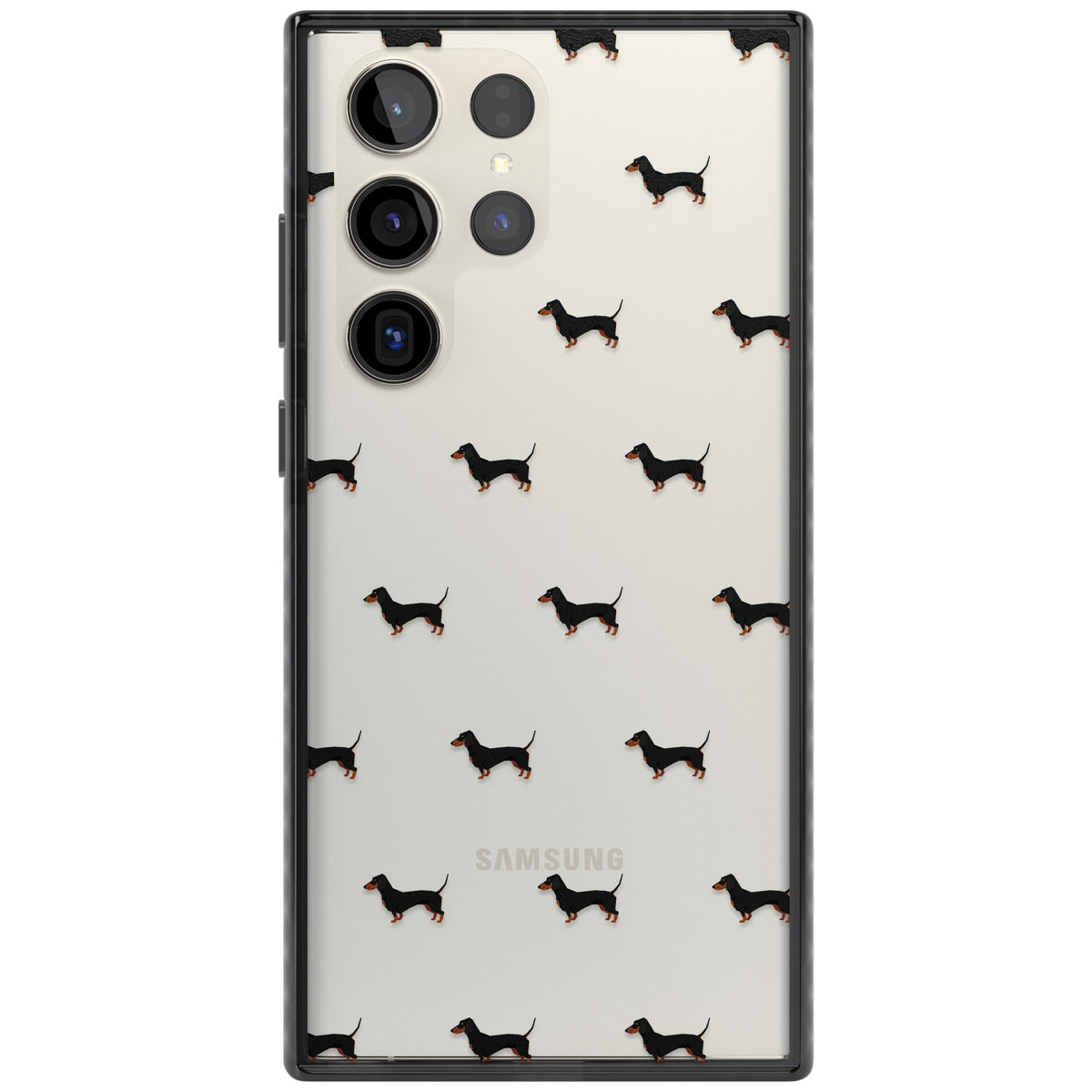 Dachshund Pattern Clear Samsung S22 Ultra / Samsung S23 Ultra / Samsung S24 Ultra Impact Black Phone Case front