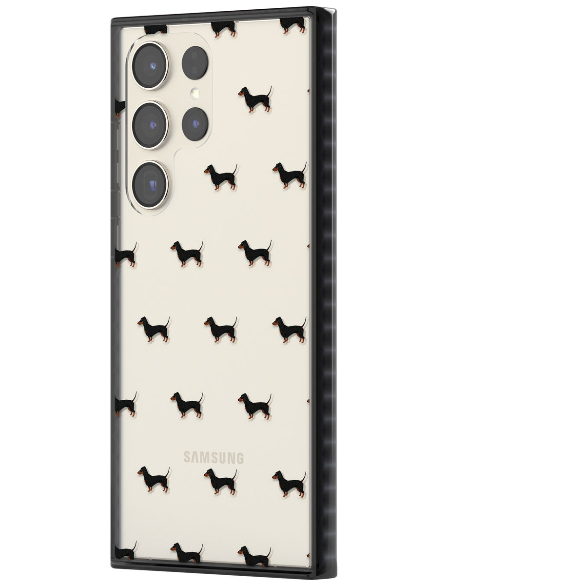 Dachshund Pattern Clear Samsung S22 Ultra / Samsung S23 Ultra / Samsung S24 Ultra Impact Black Phone Case side