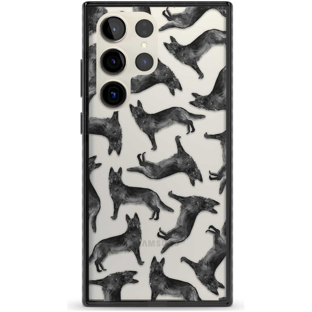 German Shepherd (Black) Watercolour Dog Pattern Phone Case Samsung S22 Ultra / Black Impact Case,Samsung S23 Ultra / Black Impact Case Blanc Space