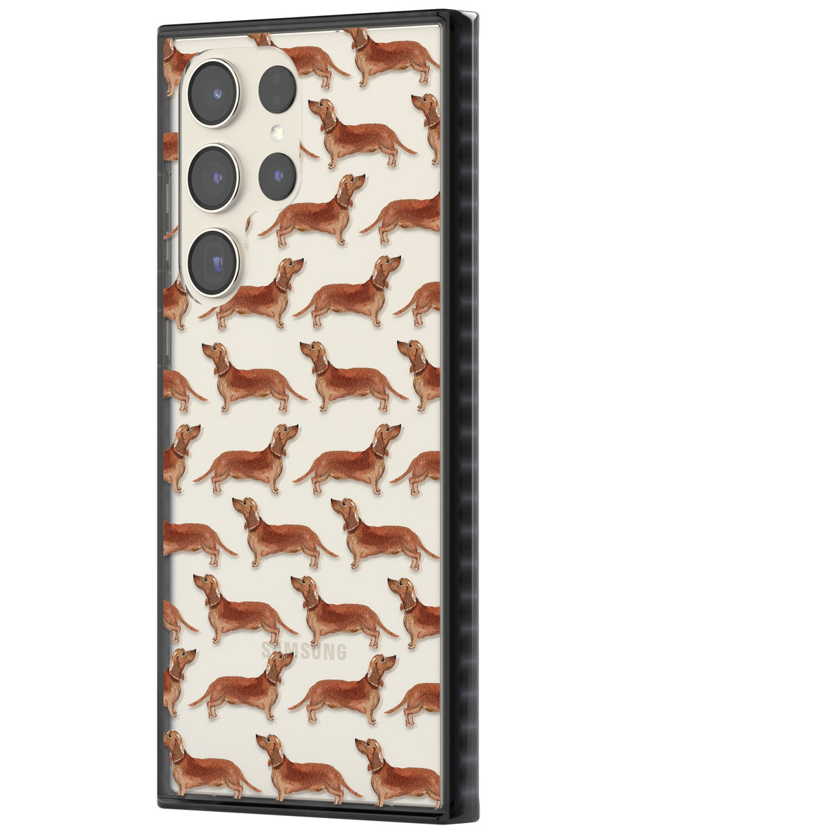 Dachshund Watercolor Dog Pattern Samsung S22 Ultra / Samsung S23 Ultra / Samsung S24 Ultra Impact Black Phone Case side