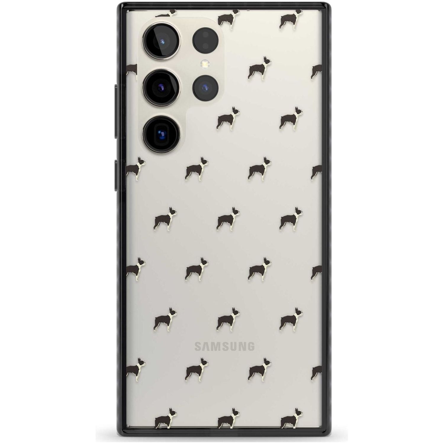 Boston Terrier Dog Pattern Clear Phone Case Samsung S22 Ultra / Black Impact Case,Samsung S23 Ultra / Black Impact Case Blanc Space