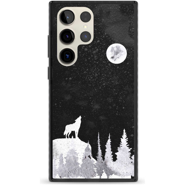 Moon Phases: Wolf & Full Moon Phone Case Samsung S22 Ultra / Black Impact Case,Samsung S23 Ultra / Black Impact Case Blanc Space