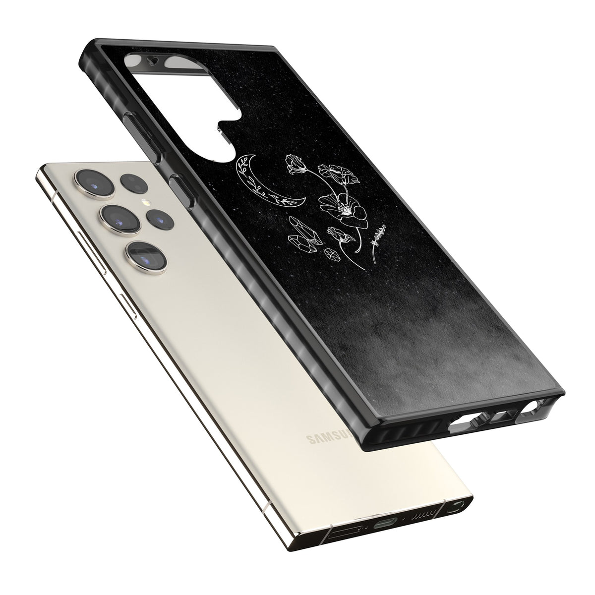 Midnight Moon Botanic Samsung S22 Ultra / Samsung S23 Ultra / Samsung S24 Ultra Impact Black Phone Case angled