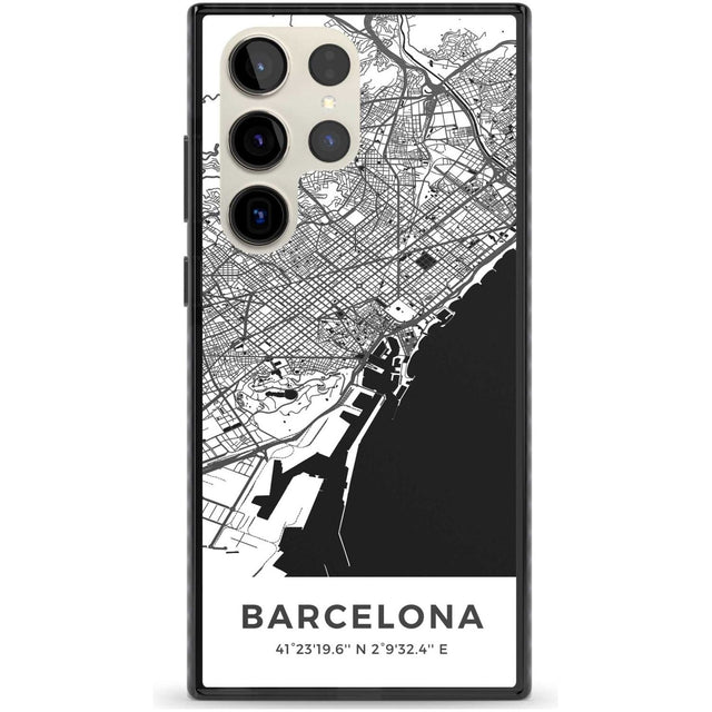 Map of Barcelona, Spain Phone Case Samsung S22 Ultra / Black Impact Case,Samsung S23 Ultra / Black Impact Case Blanc Space