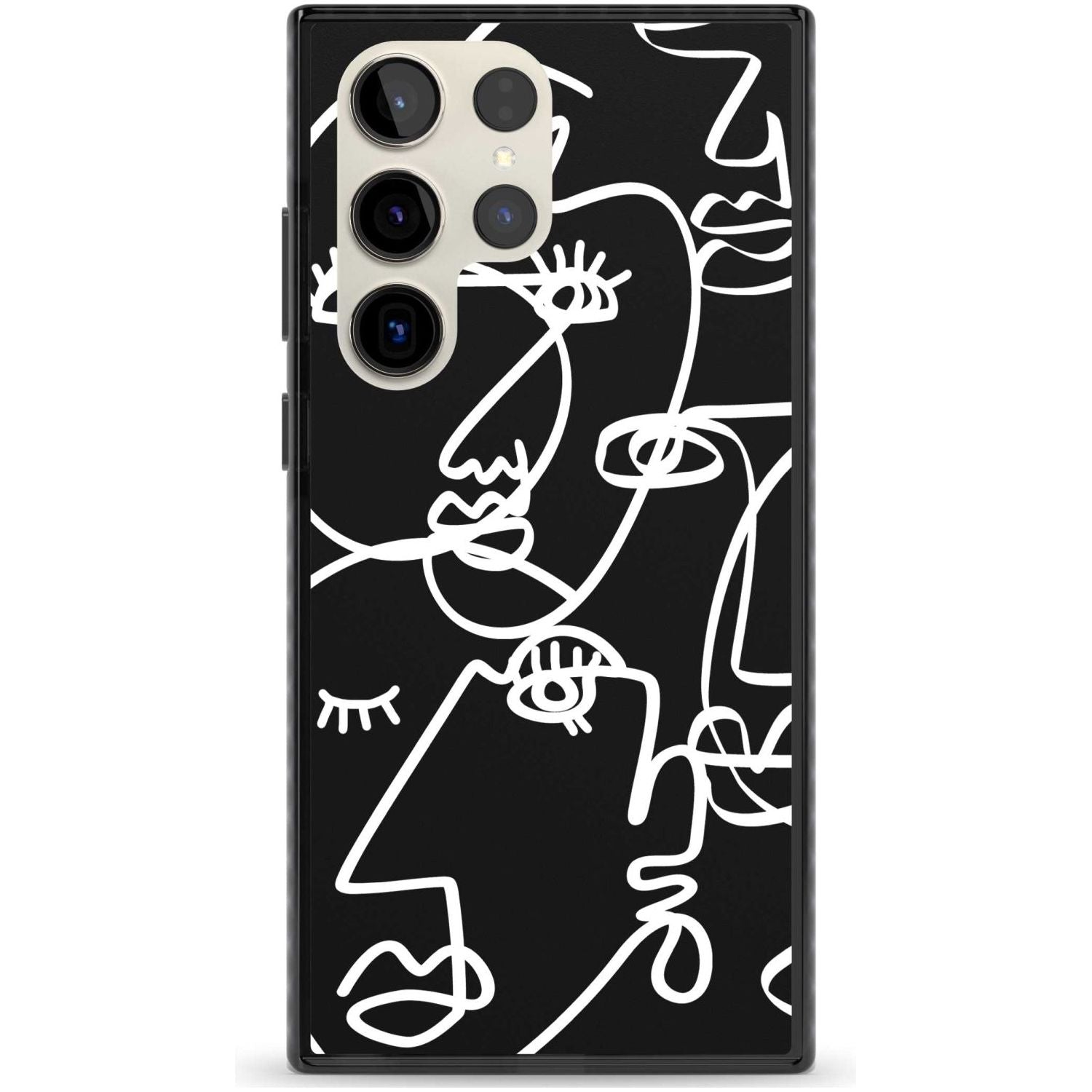 Abstract Continuous Line Faces White on Black Phone Case Samsung S22 Ultra / Black Impact Case,Samsung S23 Ultra / Black Impact Case Blanc Space