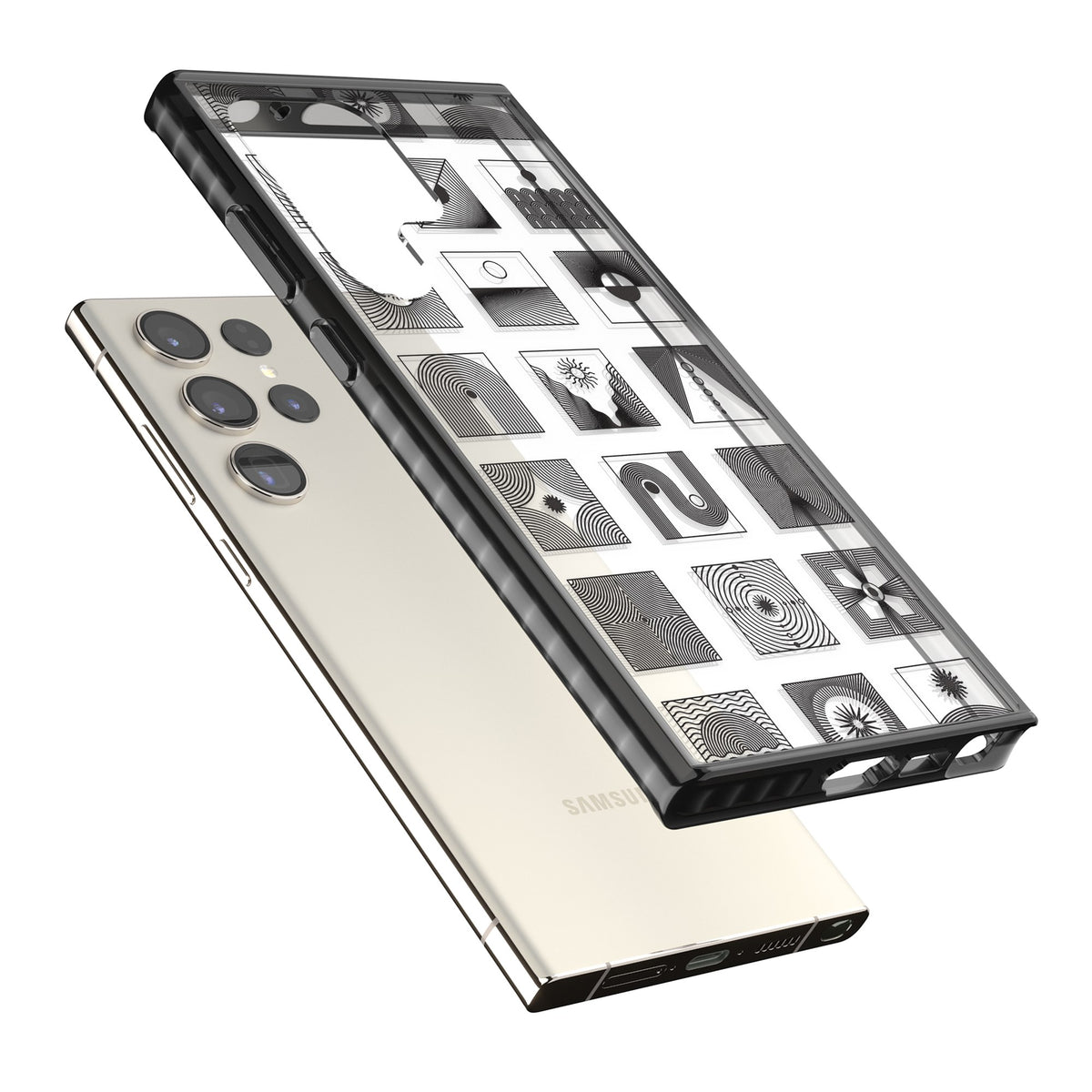 Abstract Geometric Samsung S22 Ultra / Samsung S23 Ultra / Samsung S24 Ultra Impact Black Phone Case angled