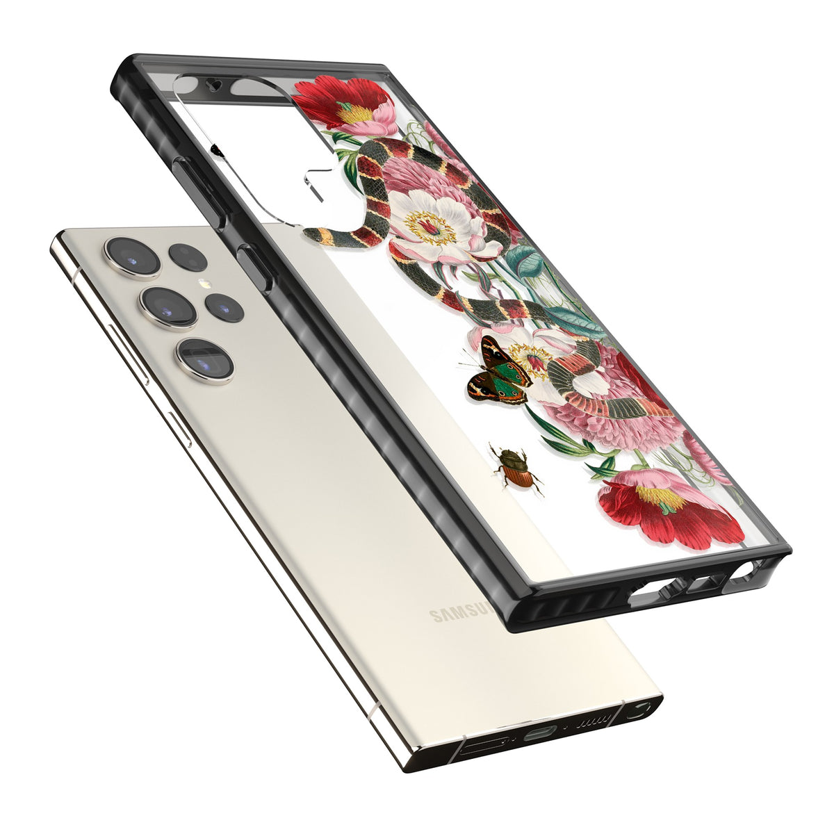 Floral Snake Samsung S22 Ultra / Samsung S23 Ultra / Samsung S24 Ultra Impact Black Phone Case angled