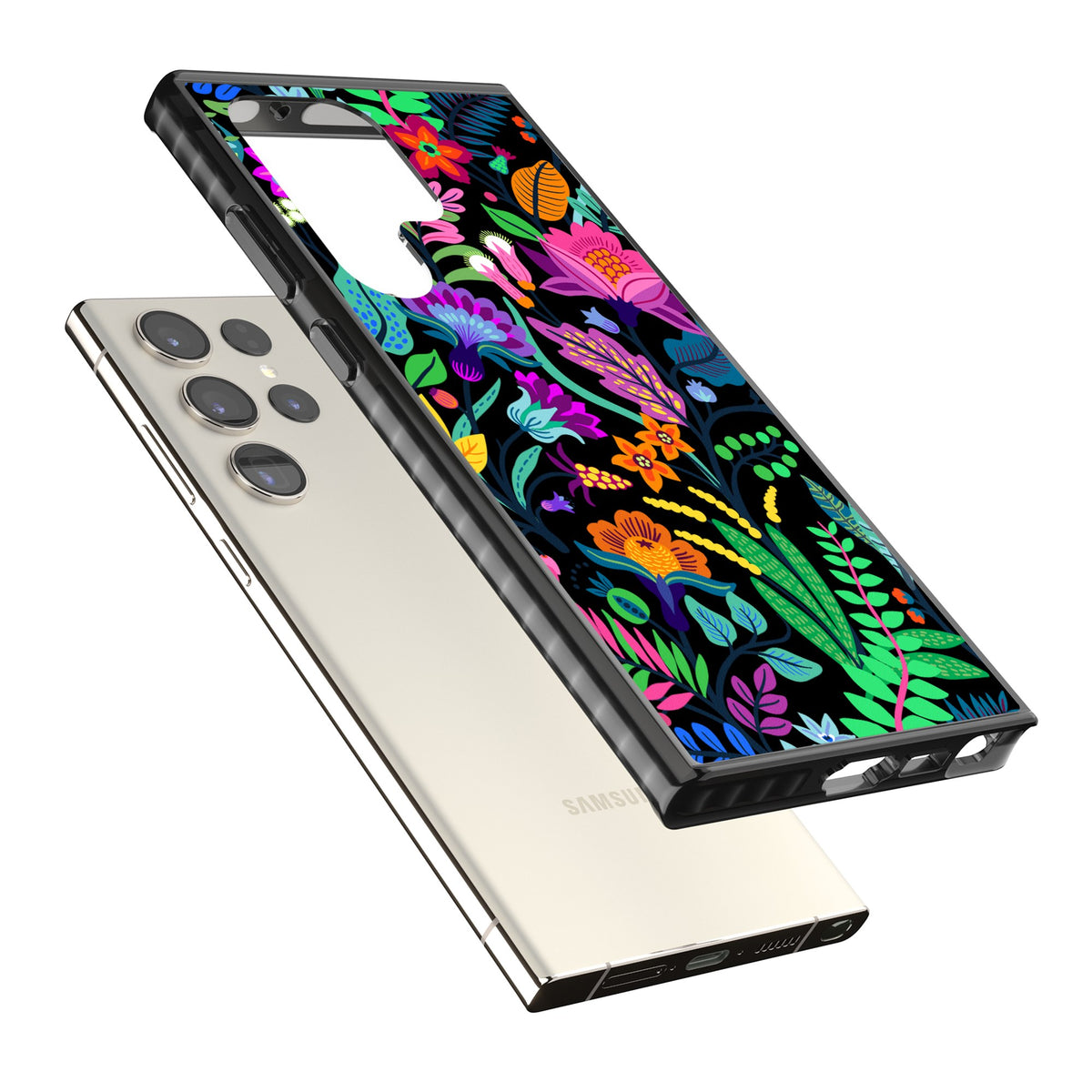 Floral Vibe (Black) Samsung S22 Ultra / Samsung S23 Ultra / Samsung S24 Ultra Impact Black Phone Case angled